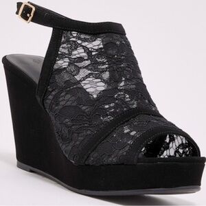 GUESS black suede and lace wedge heels